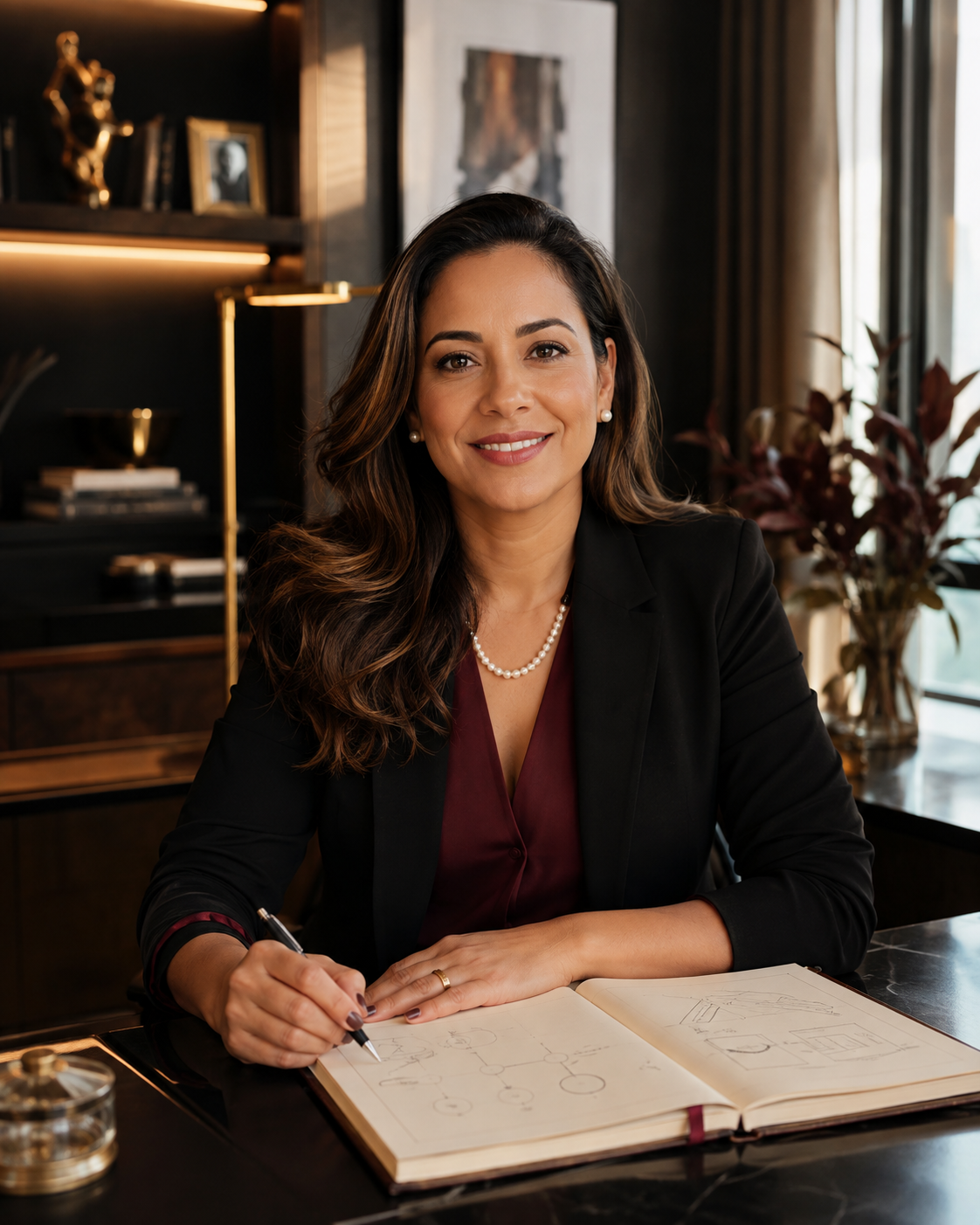 Mulher feliz e segura, com clareza sobre seus próximos passos